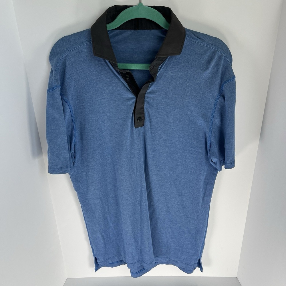 Lululemon Precision Golf Polo Shirt Men's Large Blue Gray Short Sleeve EUC